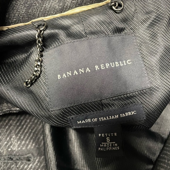 Banana Republic Trench Coat wool Italian fabric check plaid black gray small P - Picture 4 of 5